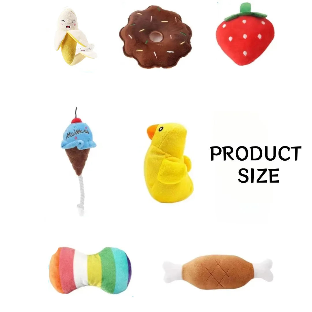 A 7-piece set of puppy sound toys, loose plush pet chewing, plush fruit snacks and vegetable puppy toys, suitable for cute playm