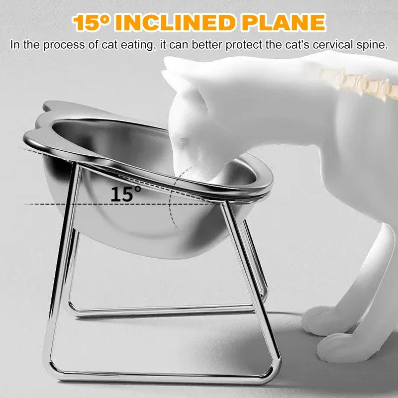 Stainless Steel Pet Bowl Slanted Anti Cervical Spondylosis for Cats and Dogs Dual Use Feeder