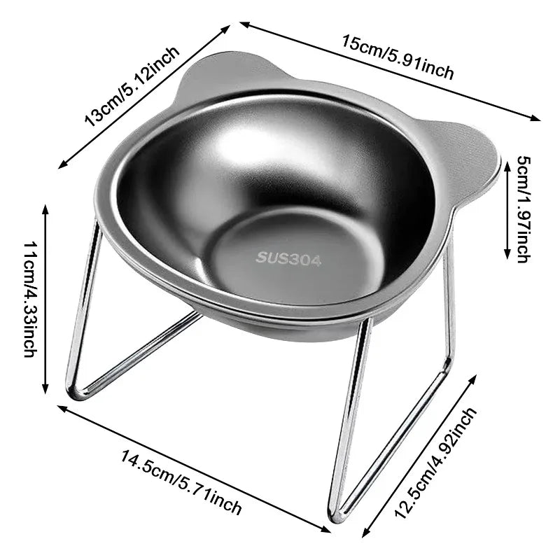 Stainless Steel Pet Bowl Slanted Anti Cervical Spondylosis for Cats and Dogs Dual Use Feeder
