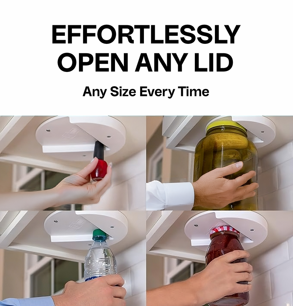 Jar Opener for Seniors – Under Cabinet Bottle & Lid Opener – Easy Grip for Weak Hands & Arthritis Relief